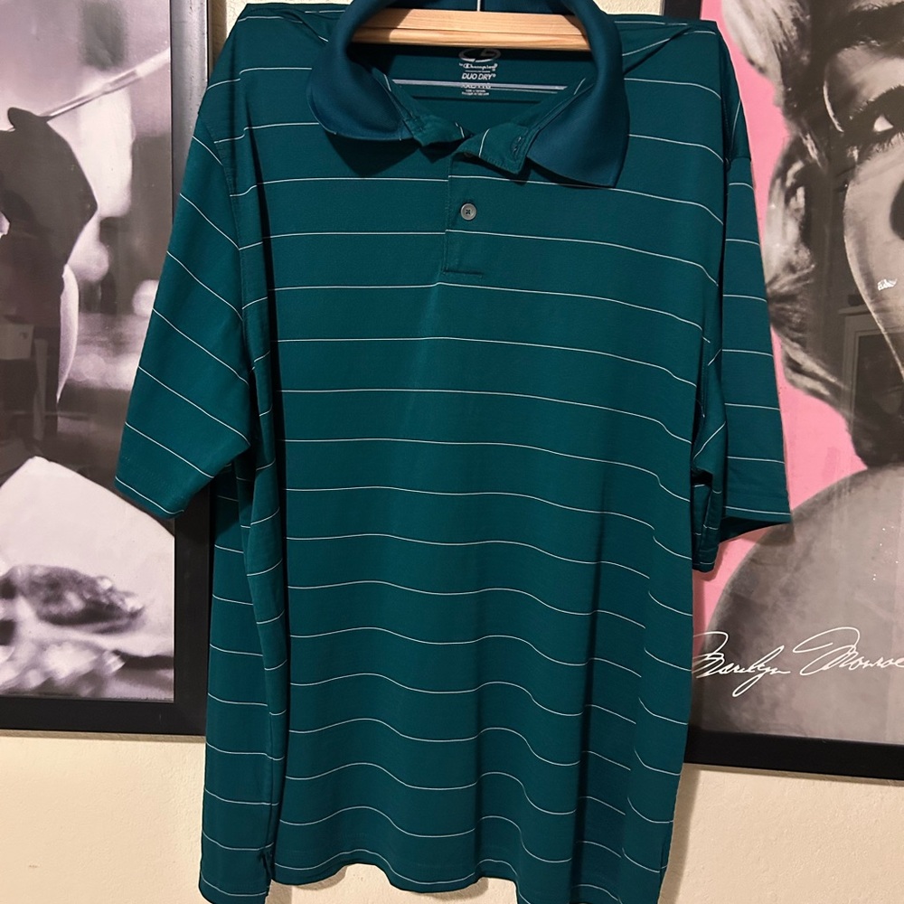 Champion Men's Green Striped Polo Shirt